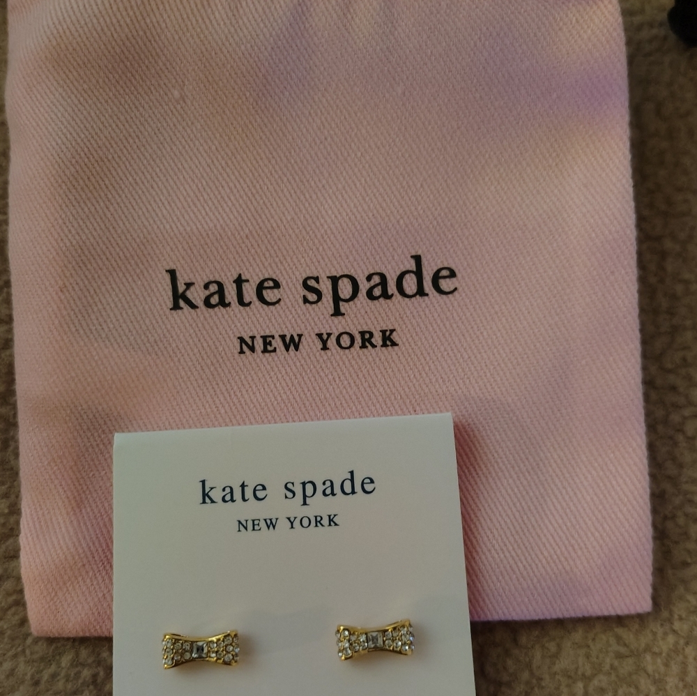 NWOT Kate Spade Gold Plated CZ Bow Earrings. - Picture 3 of 4